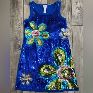 justice blue sequin dress New with tag JUSTICE size 10 Sequin Dress Blue Mod Flower Dressy Holiday Party
